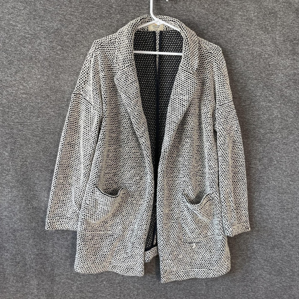 Marine Layer Coatigan Womens Medium Gray Knit Open Front Pockets Casual
